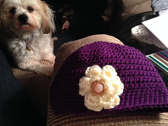 Ladies Beanie hat with flower.