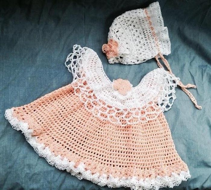 Peach crocheted baby set