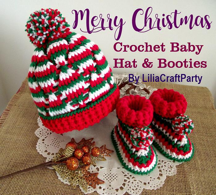 Christmas Baby Set Crochet Hat and Booties!