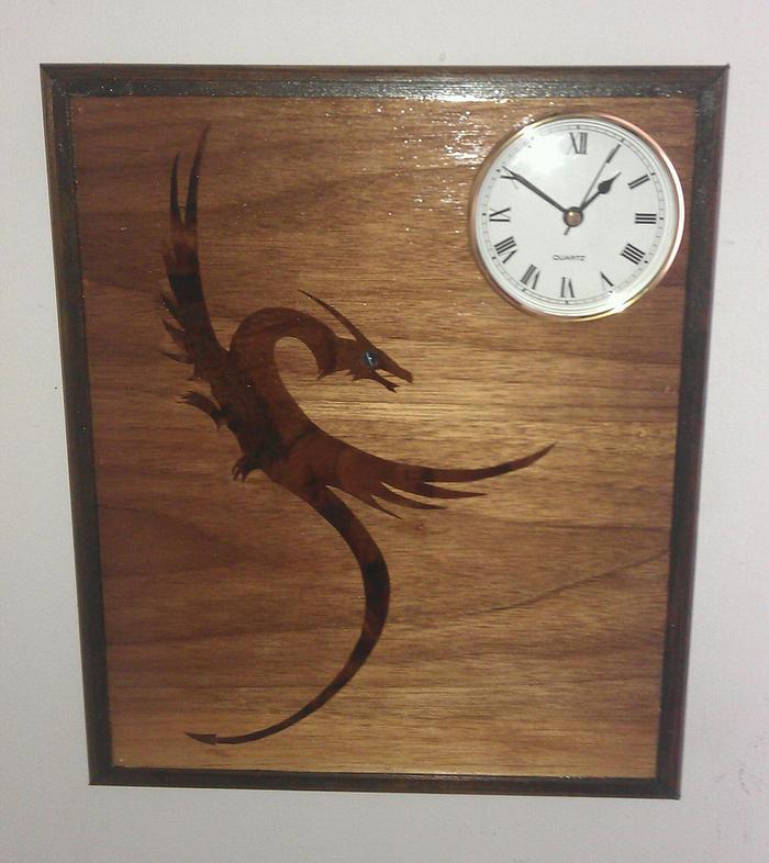 Marquetry Dragon Clock.