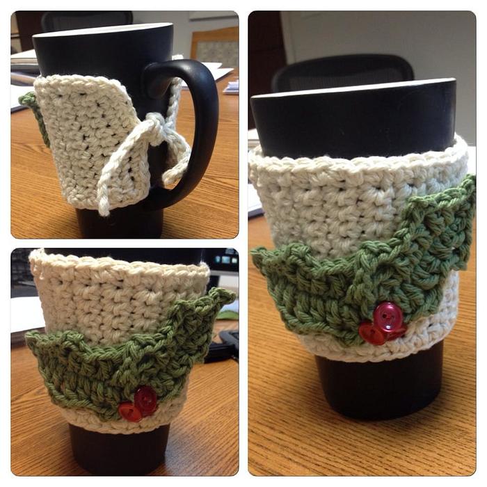 Coffee Cup Cozie with Holly and Button Berries