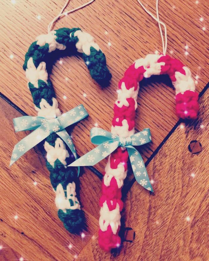 Handmade Crochet Candy Cane Ornaments