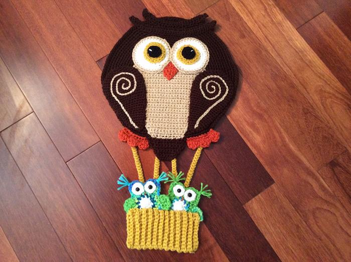 Owl hot air balloon nursery decor or blanket appliqué