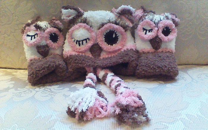 Soft Owl Hat with Mitts
