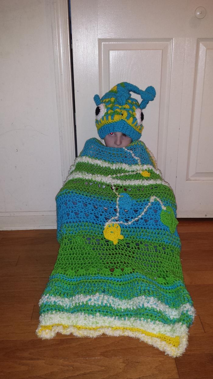 car seat afghan  & hat