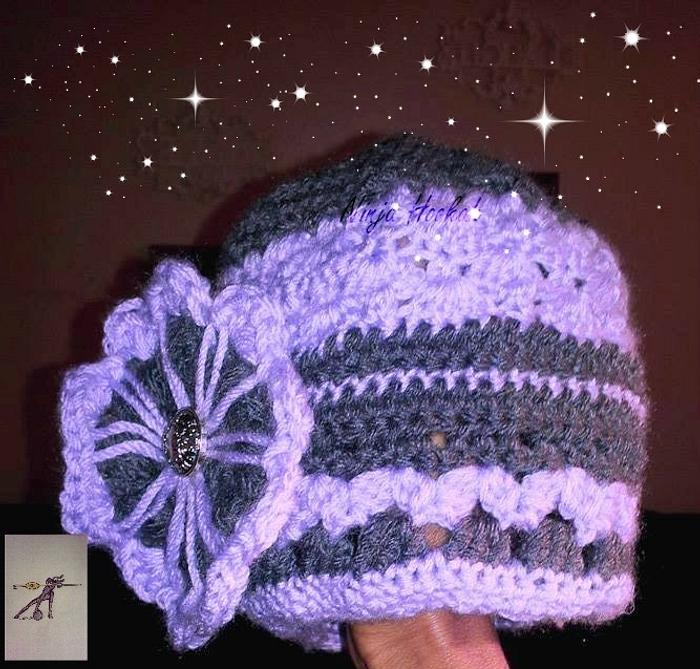 Purple and Gray Flower Hat 