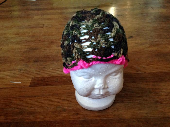 Camo and pink baby hat