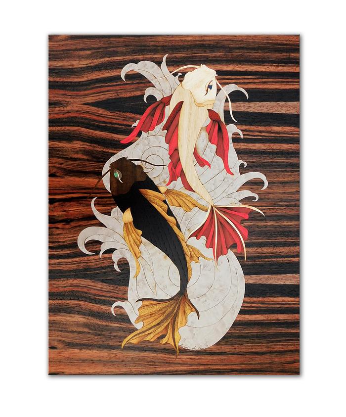 Koi fish marquetry picture