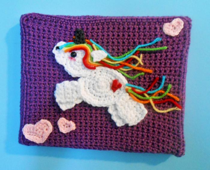 Rainbow Unicorn Crochet Painting with Hearts