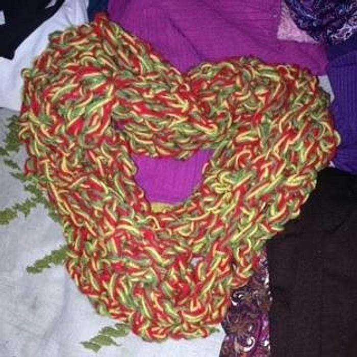 One of a kind finger crochet infinity scarf named Yuletide as gift