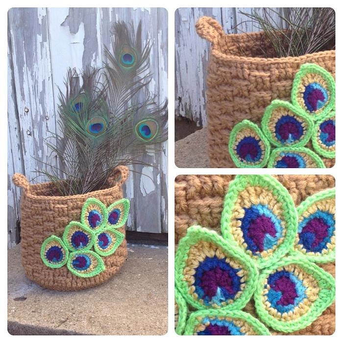 Basket with Peacock Feather Adornment