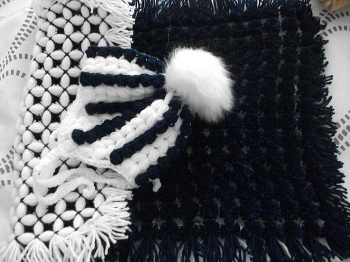 Pompom Blanket and crochet hat