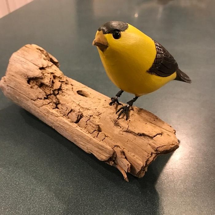 Carved Yellow Goldfinch and Robin