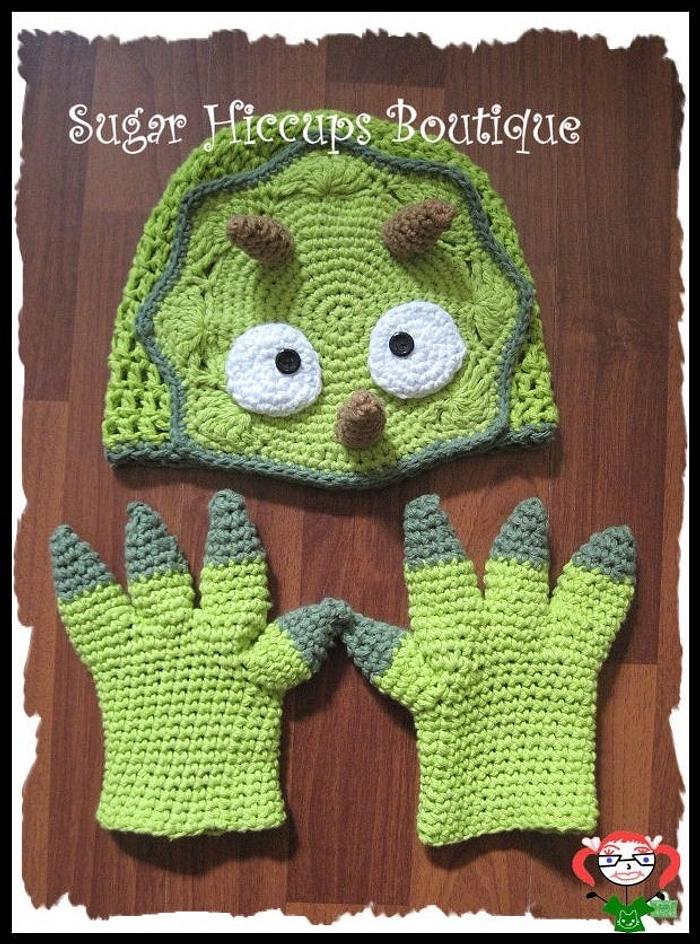 Triceratops Crochet Hat and Claw Gloves